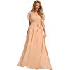 imageEverPretty Womens Bridesmaid Dress VNeck Ruffle Sleeves Ruched Bust Floor Length Chiffon Formal Dresses 0164APeach