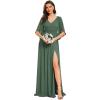 imageEverPretty Womens Classic V Neck Chiffon Half Sleeves Slit A Line Floor Length Bridesmaid Dress 01886Eucalyptus Green