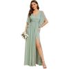 imageEverPretty Womens Classic V Neck Chiffon Half Sleeves Slit A Line Floor Length Bridesmaid Dress 01886Mint Green