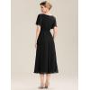 imageEverPretty Womens Asymmetrical Neck Short Sleeves Chiffon Midi ALine Mother of The Bride Dresses 02463Black