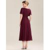 imageEverPretty Womens Asymmetrical Neck Short Sleeves Chiffon Midi ALine Mother of The Bride Dresses 02463Burgundy
