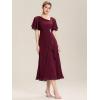imageEverPretty Womens Asymmetrical Neck Short Sleeves Chiffon Midi ALine Mother of The Bride Dresses 02463Burgundy