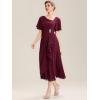imageEverPretty Womens Asymmetrical Neck Short Sleeves Chiffon Midi ALine Mother of The Bride Dresses 02463Burgundy