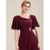 imageEverPretty Womens Asymmetrical Neck Short Sleeves Chiffon Midi ALine Mother of The Bride Dresses 02463Burgundy