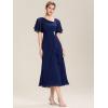 imageEverPretty Womens Asymmetrical Neck Short Sleeves Chiffon Midi ALine Mother of The Bride Dresses 02463Navy Blue