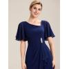 imageEverPretty Womens Asymmetrical Neck Short Sleeves Chiffon Midi ALine Mother of The Bride Dresses 02463Navy Blue