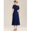 imageEverPretty Womens Asymmetrical Neck Short Sleeves Chiffon Midi ALine Mother of The Bride Dresses 02463Navy Blue