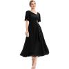 imageEverPretty Womens Asymmetrical Neck Short Sleeves Chiffon Midi ALine Mother of The Bride Dresses 02463Black