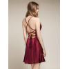 imageEverPretty Womens Deep V Neck Satin Sleeveless Backless A Line Mini Homcoming Dress 01989Burgundy