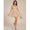 imageEverPretty Womens Sequin V Neck Sleeveless A Line Adjustable Spaghetti Straps Mini Cocktail DressGold