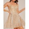 imageEverPretty Womens Sequin V Neck Sleeveless A Line Adjustable Spaghetti Straps Mini Cocktail DressGold