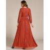 imageEverPretty Womens ALine Long Lantern Sleeves Formal Gowns Empire Waist Long Glitter Evening DressBurnt Orange