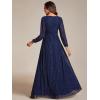 imageEverPretty Womens ALine Long Lantern Sleeves Formal Gowns Empire Waist Long Glitter Evening DressNavy Blue