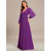 imageEverPretty Womens ALine Long Lantern Sleeves Formal Gowns Empire Waist Long Glitter Evening DressSparkling Grape