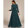 imageEverPretty Womens ALine Long Lantern Sleeves Formal Gowns Empire Waist Long Glitter Evening DressTeal