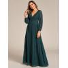 imageEverPretty Womens ALine Long Lantern Sleeves Formal Gowns Empire Waist Long Glitter Evening DressTeal