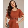 imageEverPretty Womens Classic Round Neck Pleated Short Sleeves Chiffon Appliques Floor Length A Line Formal Evening DressesBurnt Orange