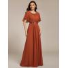 imageEverPretty Womens Classic Round Neck Pleated Short Sleeves Chiffon Appliques Floor Length A Line Formal Evening DressesBurnt Orange
