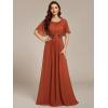 imageEverPretty Womens Classic Round Neck Pleated Short Sleeves Chiffon Appliques Floor Length A Line Formal Evening DressesBurnt Orange