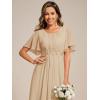 imageEverPretty Womens Classic Round Neck Pleated Short Sleeves Chiffon Appliques Floor Length A Line Formal Evening DressesChampagne