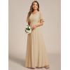 imageEverPretty Womens Classic Round Neck Pleated Short Sleeves Chiffon Appliques Floor Length A Line Formal Evening DressesChampagne