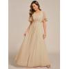 imageEverPretty Womens Classic Round Neck Pleated Short Sleeves Chiffon Appliques Floor Length A Line Formal Evening DressesChampagne
