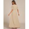imageEverPretty Womens Classic Round Neck Pleated Short Sleeves Chiffon Appliques Floor Length A Line Formal Evening DressesChampagne