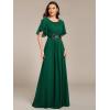 imageEverPretty Womens Classic Round Neck Pleated Short Sleeves Chiffon Appliques Floor Length A Line Formal Evening DressesDark Green