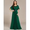 imageEverPretty Womens Classic Round Neck Pleated Short Sleeves Chiffon Appliques Floor Length A Line Formal Evening DressesDark Green