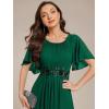 imageEverPretty Womens Classic Round Neck Pleated Short Sleeves Chiffon Appliques Floor Length A Line Formal Evening DressesDark Green