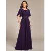 imageEverPretty Womens Classic Round Neck Pleated Short Sleeves Chiffon Appliques Floor Length A Line Formal Evening DressesDark Purple
