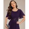 imageEverPretty Womens Classic Round Neck Pleated Short Sleeves Chiffon Appliques Floor Length A Line Formal Evening DressesDark Purple