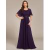 imageEverPretty Womens Classic Round Neck Pleated Short Sleeves Chiffon Appliques Floor Length A Line Formal Evening DressesDark Purple