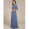 imageEverPretty Womens Classic Round Neck Pleated Short Sleeves Chiffon Appliques Floor Length A Line Formal Evening DressesDusty Blue