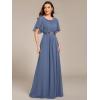 imageEverPretty Womens Classic Round Neck Pleated Short Sleeves Chiffon Appliques Floor Length A Line Formal Evening DressesDusty Blue