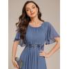 imageEverPretty Womens Classic Round Neck Pleated Short Sleeves Chiffon Appliques Floor Length A Line Formal Evening DressesDusty Blue