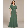 imageEverPretty Womens Classic Round Neck Pleated Short Sleeves Chiffon Appliques Floor Length A Line Formal Evening DressesEucalyptus Green