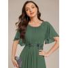 imageEverPretty Womens Classic Round Neck Pleated Short Sleeves Chiffon Appliques Floor Length A Line Formal Evening DressesEucalyptus Green