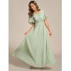 imageEverPretty Womens Classic Round Neck Pleated Short Sleeves Chiffon Appliques Floor Length A Line Formal Evening DressesMint Green