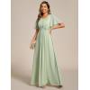 imageEverPretty Womens Classic Round Neck Pleated Short Sleeves Chiffon Appliques Floor Length A Line Formal Evening DressesMint Green