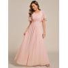 imageEverPretty Womens Classic Round Neck Pleated Short Sleeves Chiffon Appliques Floor Length A Line Formal Evening DressesPink