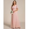 imageEverPretty Womens Classic Round Neck Pleated Short Sleeves Chiffon Appliques Floor Length A Line Formal Evening DressesPink