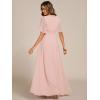 imageEverPretty Womens Classic Round Neck Pleated Short Sleeves Chiffon Appliques Floor Length A Line Formal Evening DressesPink