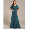 imageEverPretty Womens Classic Round Neck Pleated Short Sleeves Chiffon Appliques Floor Length A Line Formal Evening DressesTeal