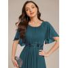 imageEverPretty Womens Classic Round Neck Pleated Short Sleeves Chiffon Appliques Floor Length A Line Formal Evening DressesTeal
