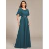 imageEverPretty Womens Classic Round Neck Pleated Short Sleeves Chiffon Appliques Floor Length A Line Formal Evening DressesTeal