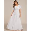 imageEverPretty Womens Classic Round Neck Pleated Short Sleeves Chiffon Appliques Floor Length A Line Formal Evening DressesWhite