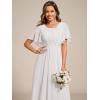 imageEverPretty Womens Classic Round Neck Pleated Short Sleeves Chiffon Appliques Floor Length A Line Formal Evening DressesWhite