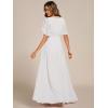 imageEverPretty Womens Classic Round Neck Pleated Short Sleeves Chiffon Appliques Floor Length A Line Formal Evening DressesWhite