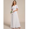 imageEverPretty Womens Classic Round Neck Pleated Short Sleeves Chiffon Appliques Floor Length A Line Formal Evening DressesWhite